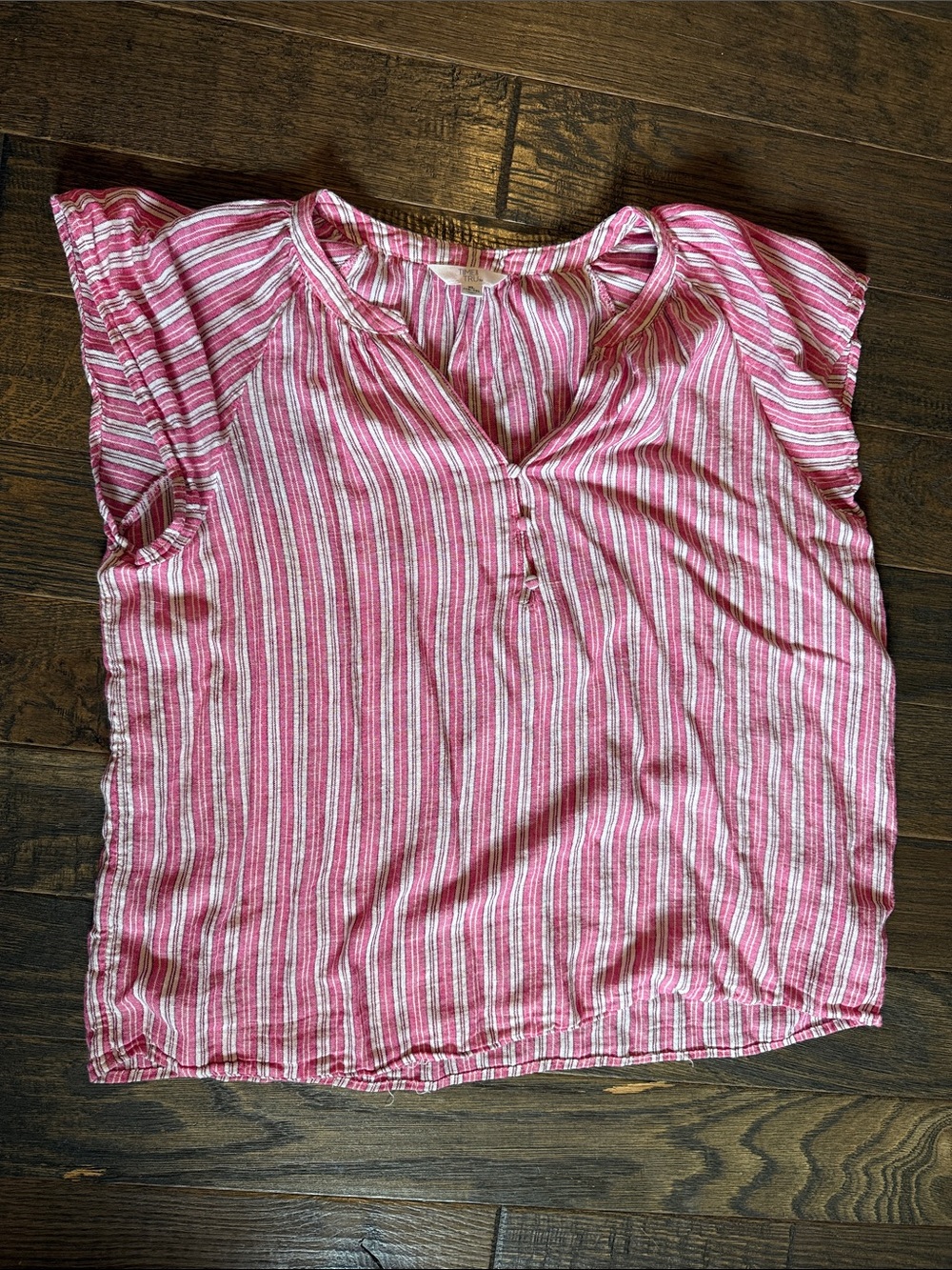 Time and Tru Pink and White Striped Cap-Sleeve Blouse